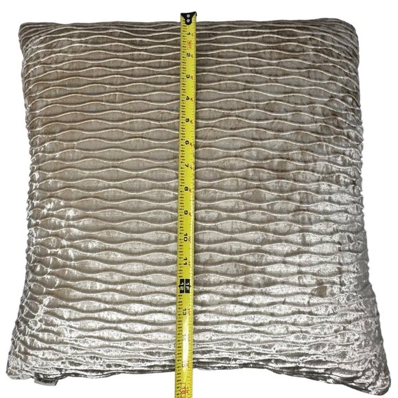 Pier 1 Velvet Pillow 24" Wavy Texture Beige Square Accent Cushion 14 x 14 - Picture 4 of 8